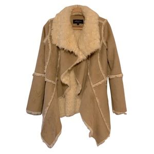 Fabulous Furs 100% Faux Fur shearling Coat Tan